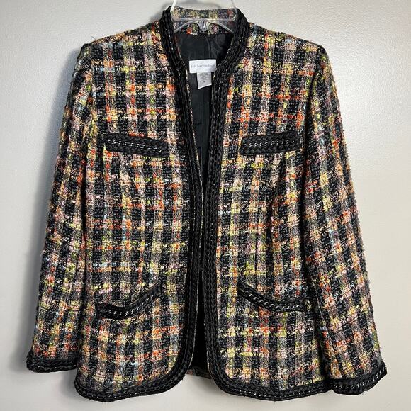 Soft Surroundings Tweed Black Regal Blazer Jacket Orange Green Women Size Medium - Picture 1 of 8